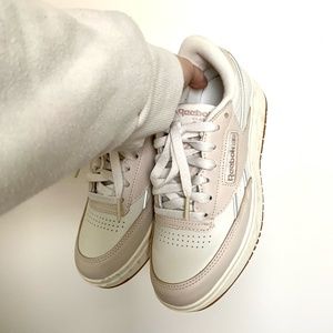 reebok club c double sneakers in chalk and beige size 6 excellent condition